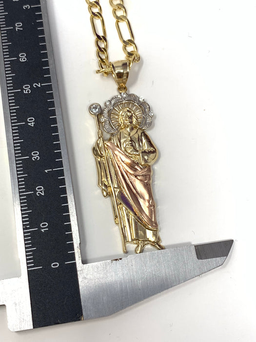 14k Gold San Judas 3 tone with stones Medium  ( pendant or chain set )