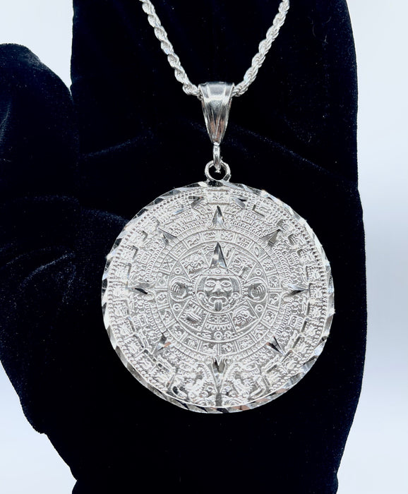 Silver 925 Big Aztec calendar pendant or chain set AB and J