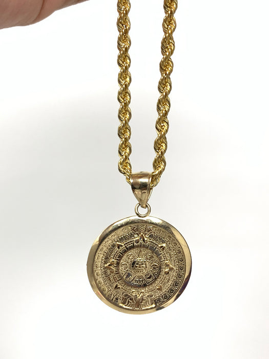 14k Gold Aztec calendar Medium  ( pendant or chain set )