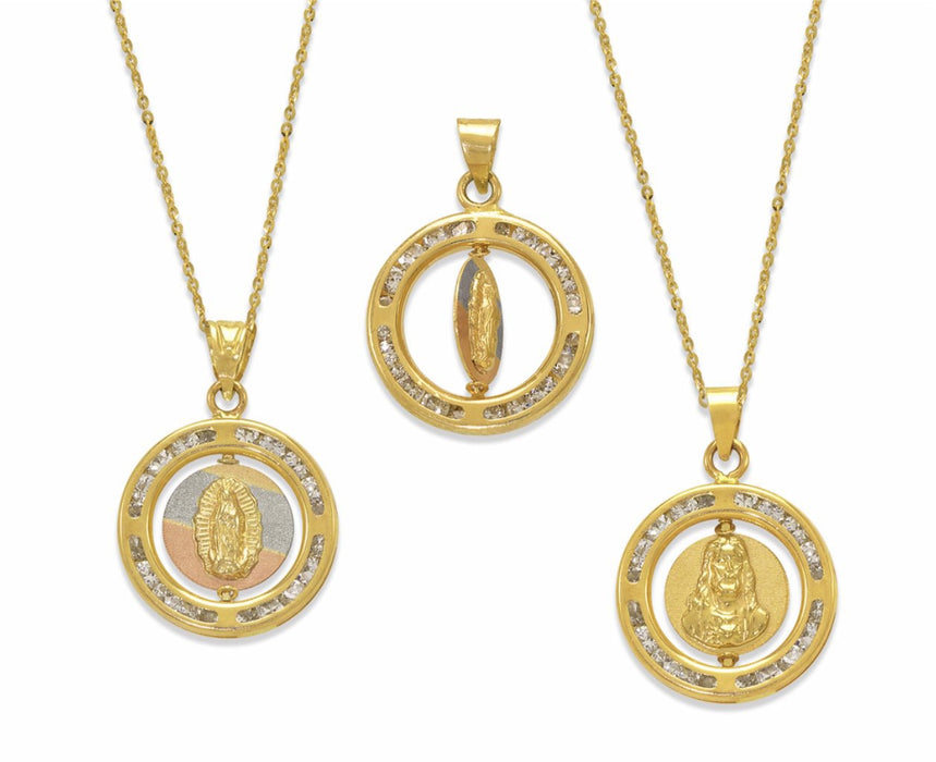 14k Gold Round Spinning Virgin Mary Double Sided Pendant (pendant only)
