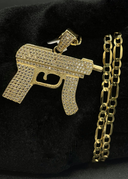 14k Gold Gun Pendant or Chain set (BSP468)