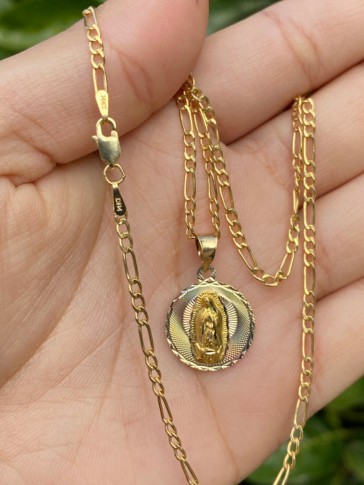14k Gold Virgencita 3 tone small pendant chain set! Women’s