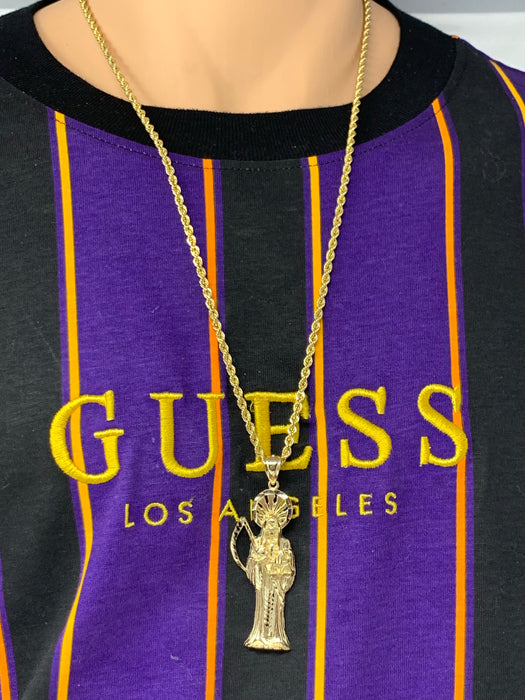 14k Gold Big Santa Muerte , grim reaper   ( pendant or chain set )