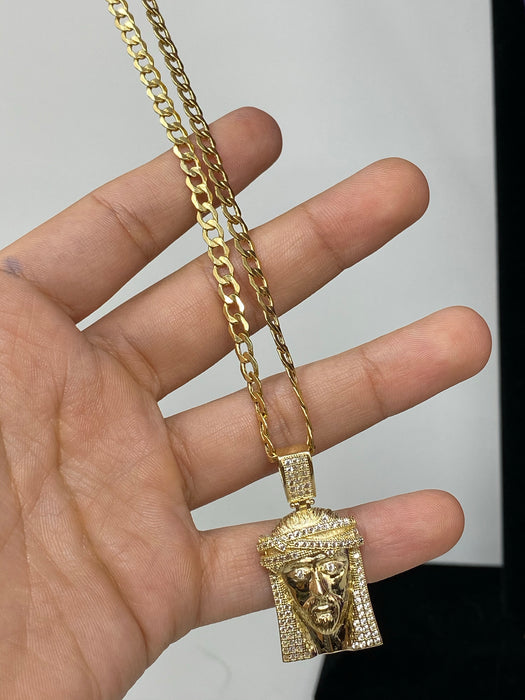 14k Gold Jesus piece with stones , iced out  ( pendant or chain set )