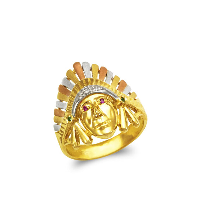 14k Gold Indian chief with stones  CZ ,  ring men’s ( custom made )