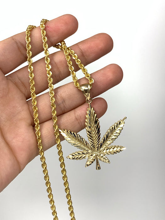 14k Gold Big weed plant ( pendant or chain set )