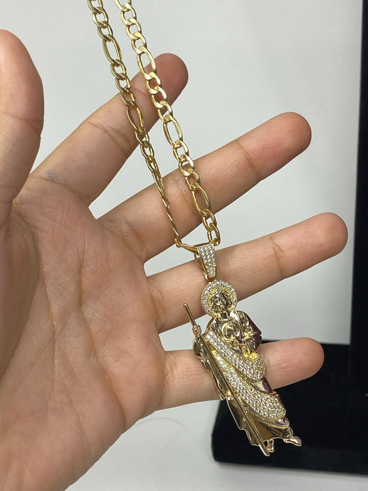 14k Gold Big san Judas with stones  ( pendant or chain set )
