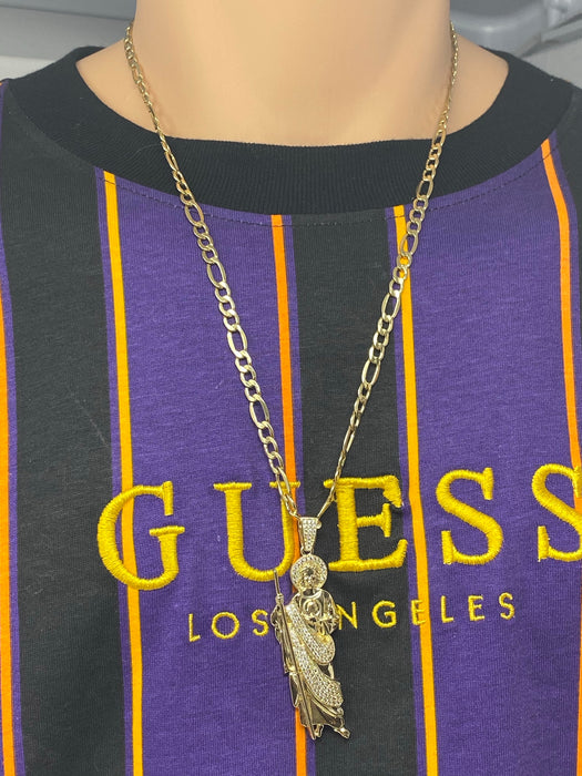 14k Gold Big san Judas with stones  ( pendant or chain set )