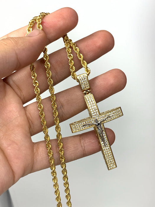 Pewter Plain Large Cross Pendant Mens Large Chain Necklace