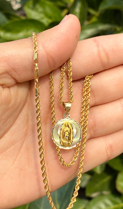 14k Gold Virgin Mary 3 tone small pendant chain set! Women’s