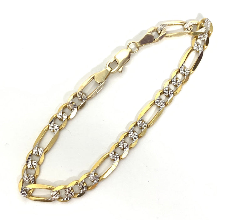 14k Gold Solid Figaro Men’s Bracelet with diamond cut 8 inch
