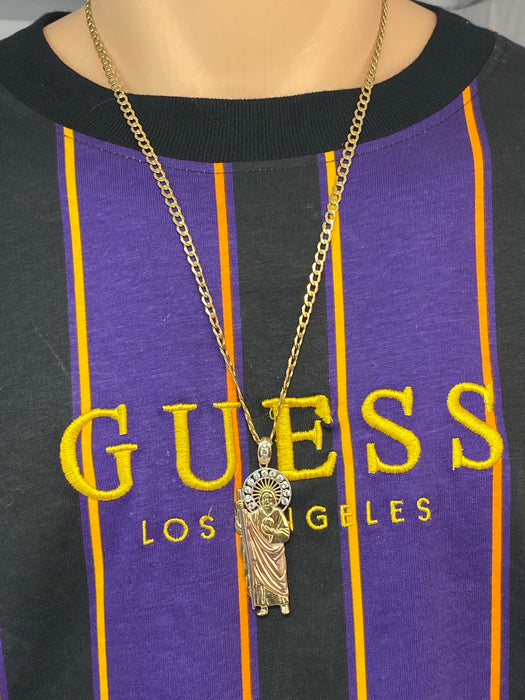 14k Gold San Judas 3 tone with Stones  ( pendant or chain set )