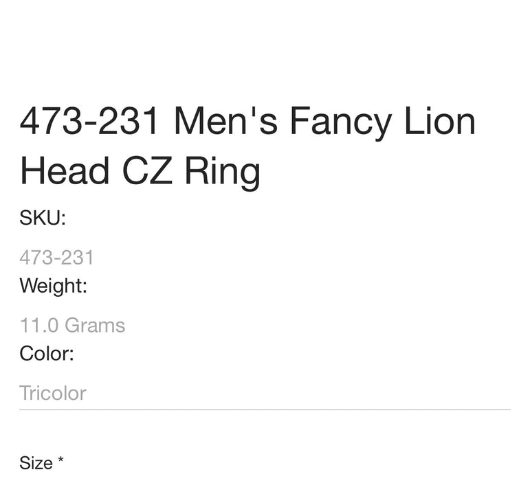 14k Gold Lion head ring with stones CZ