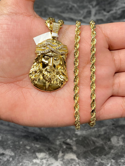 14k Gold Jesus Chain Set