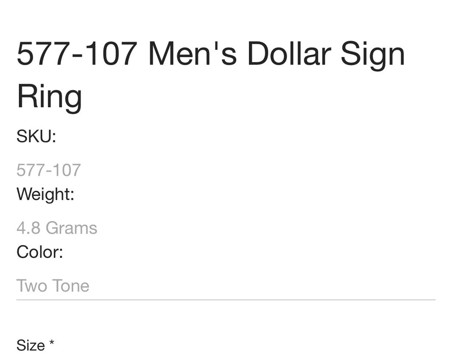 14k Gold Money sign ring men’s