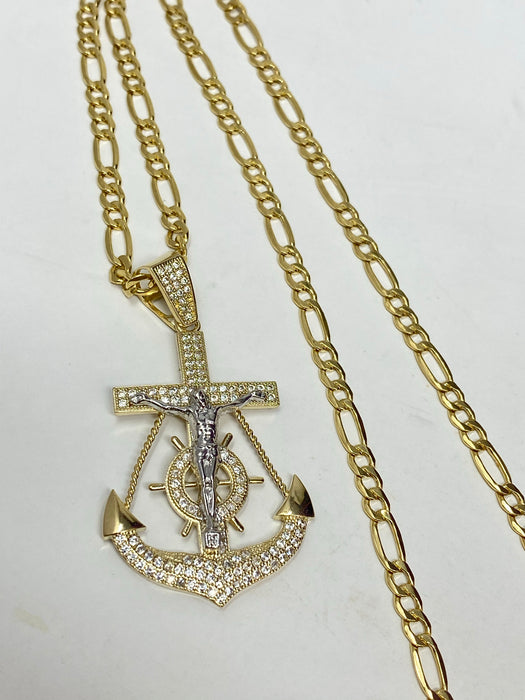 14k Gold Anchor with stones ( pendant or chain set )