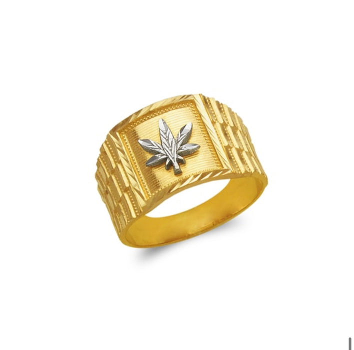 14k Gold Weed men's ring