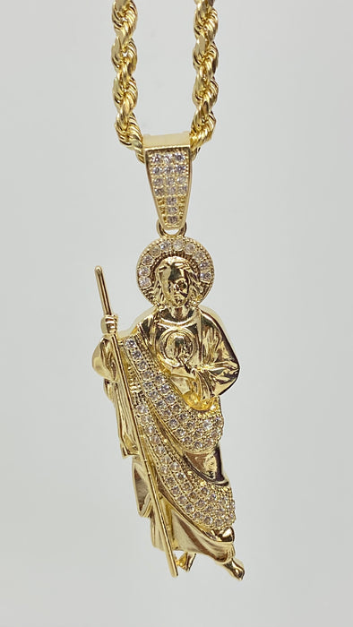 14k Gold San Judas with stones  ( pendant or chain set )