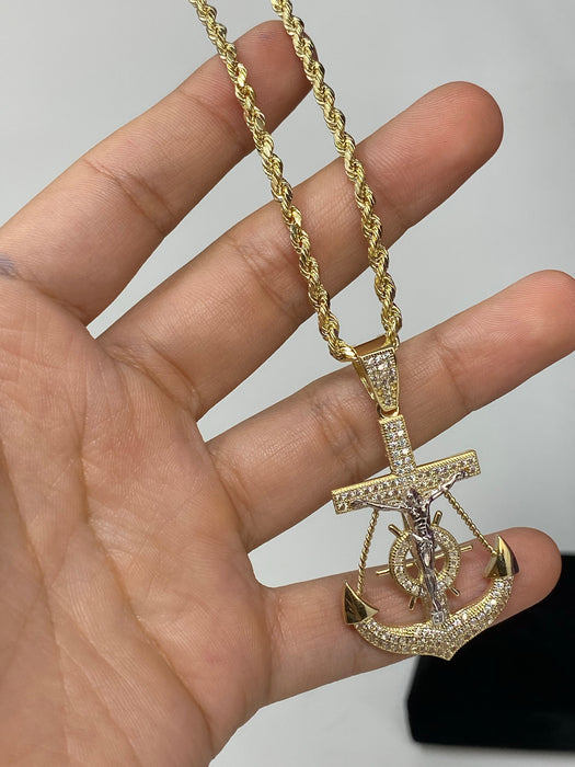 14k Gold Anchor with stones ( pendant or chain set )